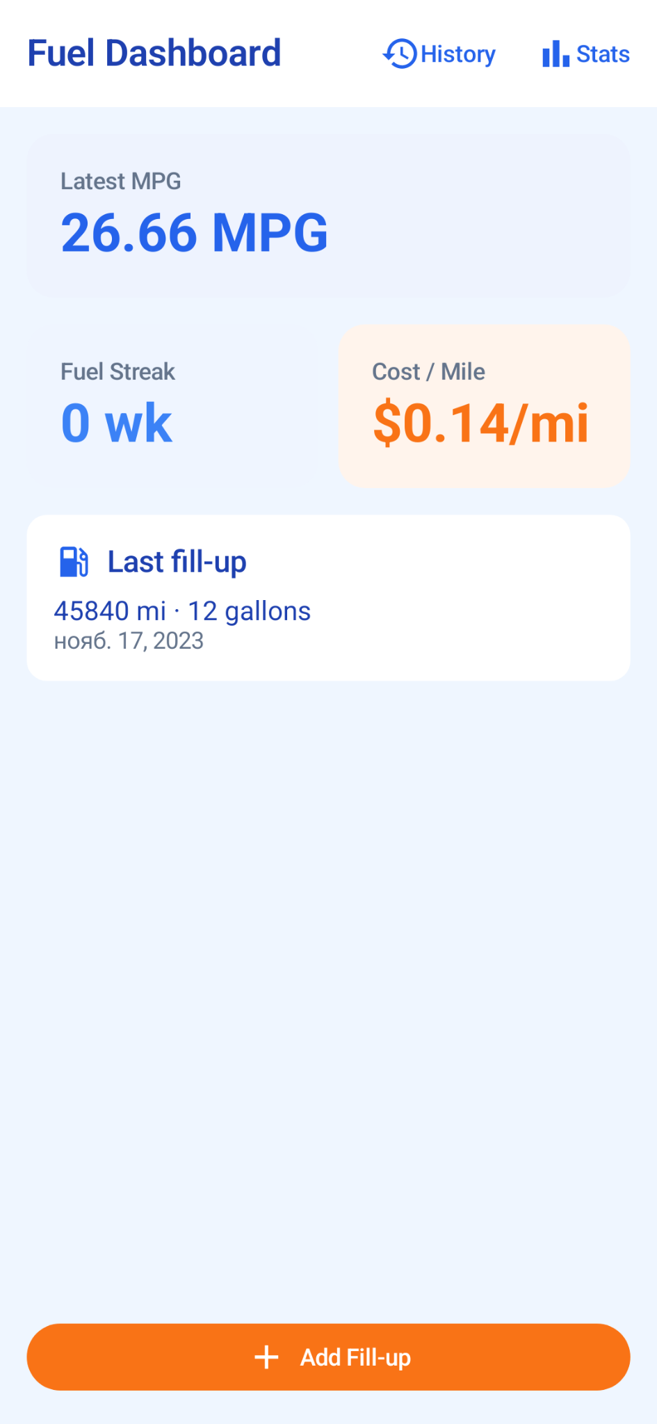 Road Fuel Pad dashboard